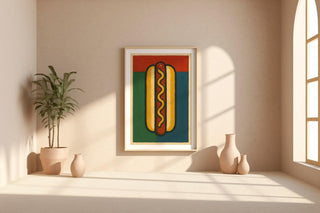 Hot Dog Wall Art Print – Bold Pop Art Style Food Poster for Kitchen or Diner Decor, Quirky Fast Food Illustration, Free Shipping - Just Great Posters
