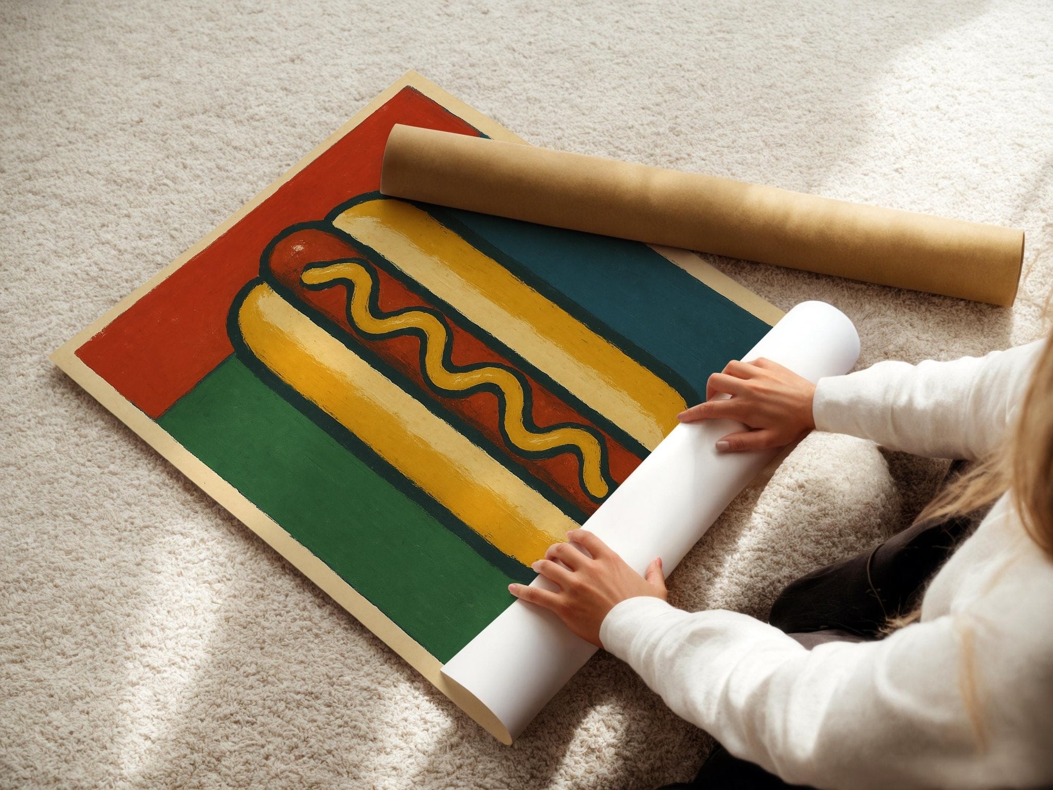 Hot Dog Wall Art Print – Bold Pop Art Style Food Poster for Kitchen or Diner Decor, Quirky Fast Food Illustration, Free Shipping - Just Great Posters