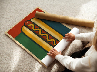 Hot Dog Wall Art Print – Bold Pop Art Style Food Poster for Kitchen or Diner Decor, Quirky Fast Food Illustration, Free Shipping - Just Great Posters