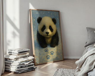 Baby Panda Wall Art Print – Adorable Snowy Animal Illustration in Soft Blue Tones, Cozy Nursery or Giftable Decor, Free Shipping - Just Great Posters