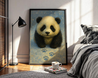 Baby Panda Wall Art Print – Adorable Snowy Animal Illustration in Soft Blue Tones, Cozy Nursery or Giftable Decor, Free Shipping - Just Great Posters