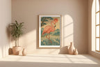Flamingo Wall Art Print – Japanese Woodblock Style Tropical Bird with Sunset and Waves, Elegant Nature Poster, Free Shipping - Just Great Posters