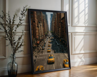 NYC Yellow Taxi Wall Art – Iconic New York Street Scene Print with Vintage Urban Vibe, Modern Travel Photography Poster, Free Shipping - Just Great Posters