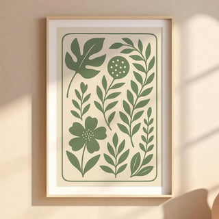 Minimal Botanical Wall Art in Sage Green – Modern Plant Print with Scandinavian Vibe, Eco Decor for Bedroom, Kitchen or Entryway - Just Great Posters