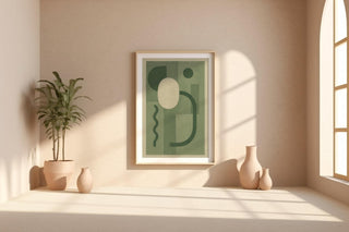 Green Abstract Minimalist Art Print – Modern Midcentury Style Wall Decor in Earthy Sage Tones, Neutral Geometric Home Aesthetic - Just Great Posters
