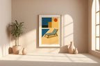 Poolside Wall Art – Retro Modern Summer Vibes Print in Bauhaus Style with Chair and Sun, Vacation Home Decor Poster - Just Great Posters