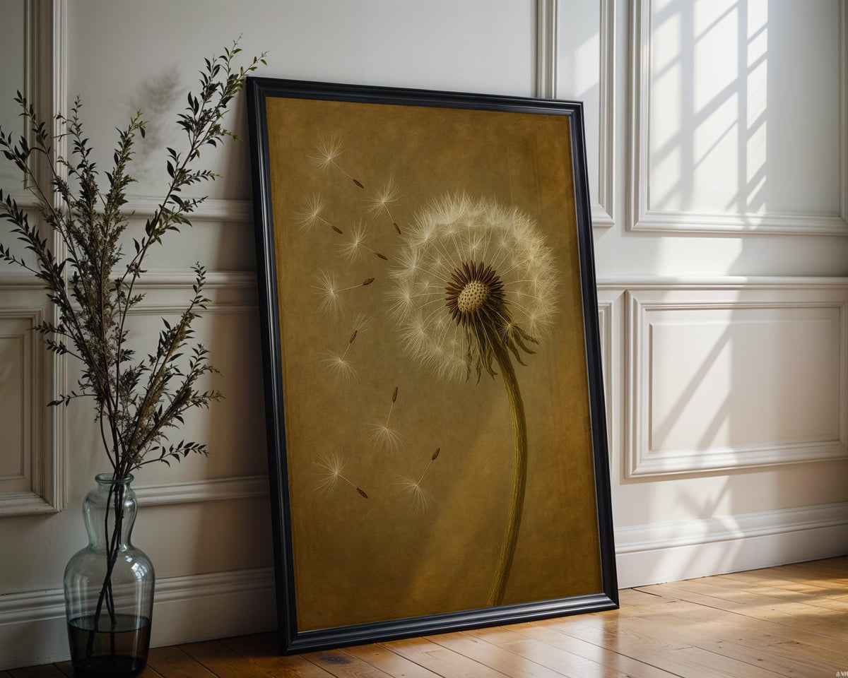 Dandelion Wall Art – Soft Nature Print with Floating Seeds, Neutral Plant Poster for Calm, Earthy, Vintage Home Decor - Just Great Posters