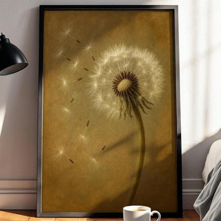 Dandelion Wall Art – Soft Nature Print with Floating Seeds, Neutral Plant Poster for Calm, Earthy, Vintage Home Decor - Just Great Posters