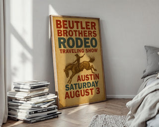 Beutler Brothers Rodeo Poster – Vintage Cowboy Bronco Wall Art from Texas Tour Show, Western Typography Print, Free Shipping - Just Great Posters