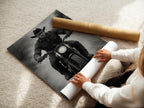 Cowboy Motorcycle Wall Art – Black & White Biker Photography Print, Western Rider Portrait for Modern Rustic Decor, Free Shipping - Just Great Posters