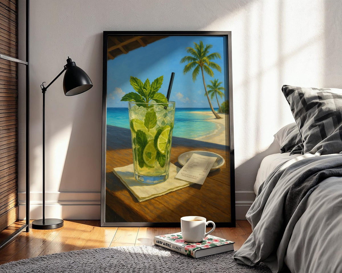 Mojito Art Print – Tropical Cocktail Poster, Summer Wall Art, Mint Lime Drink Painting, Vacation Vibes Kitchen Decor, Beach Bar Setting - Just Great Posters