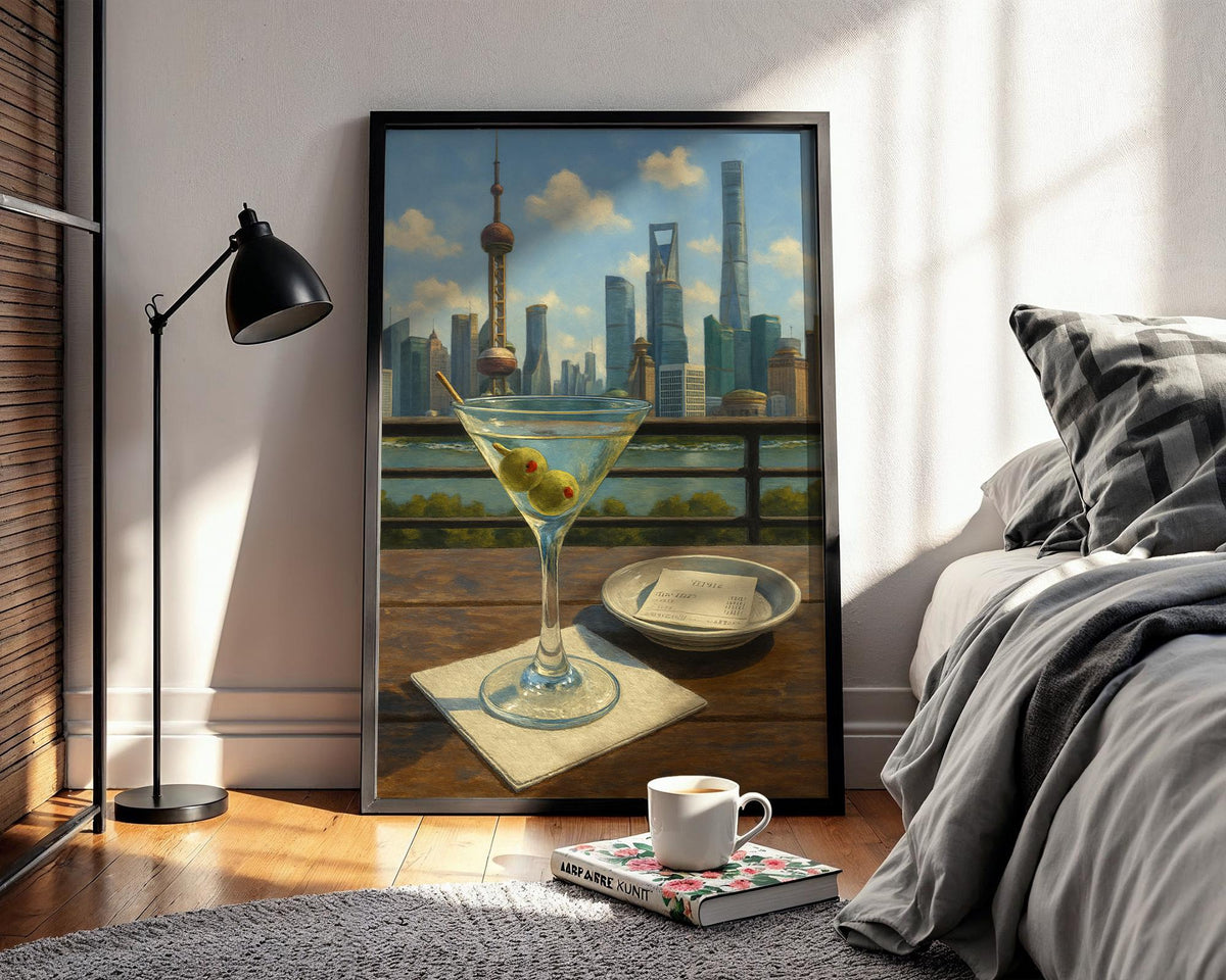Martini Cocktail Art Print – Classic Gin Drink Poster, Elegant Bar Cart Decor, Olive Garnish Wall Art, Sophisticated Kitchen Print, Shanghai - Just Great Posters