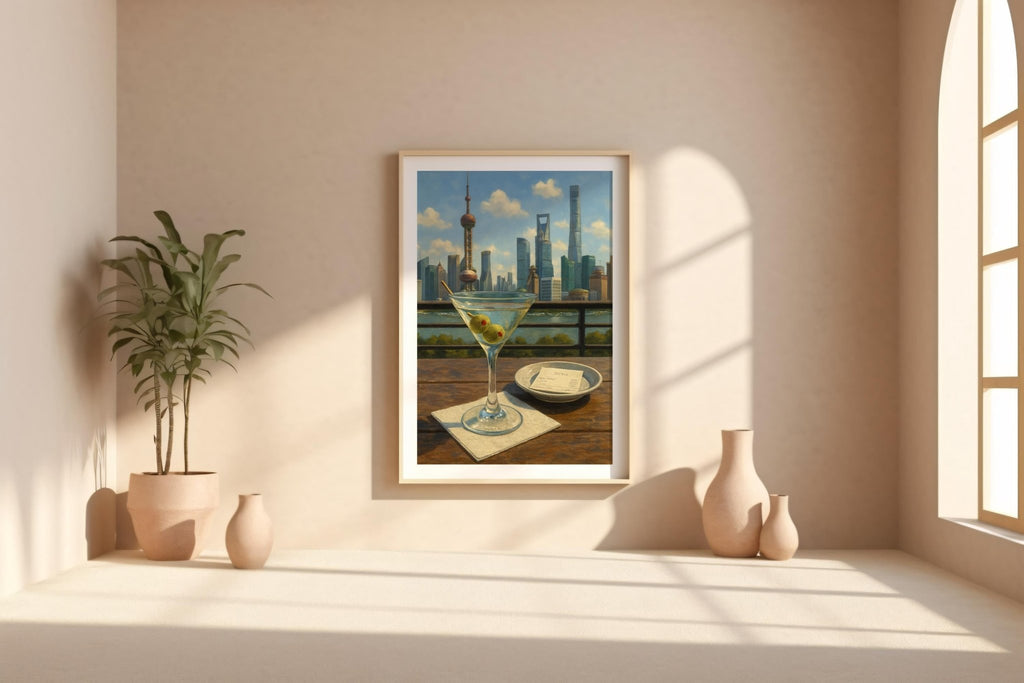 Martini Cocktail Art Print – Classic Gin Drink Poster, Elegant Bar Cart Decor, Olive Garnish Wall Art, Sophisticated Kitchen Print, Shanghai - Just Great Posters
