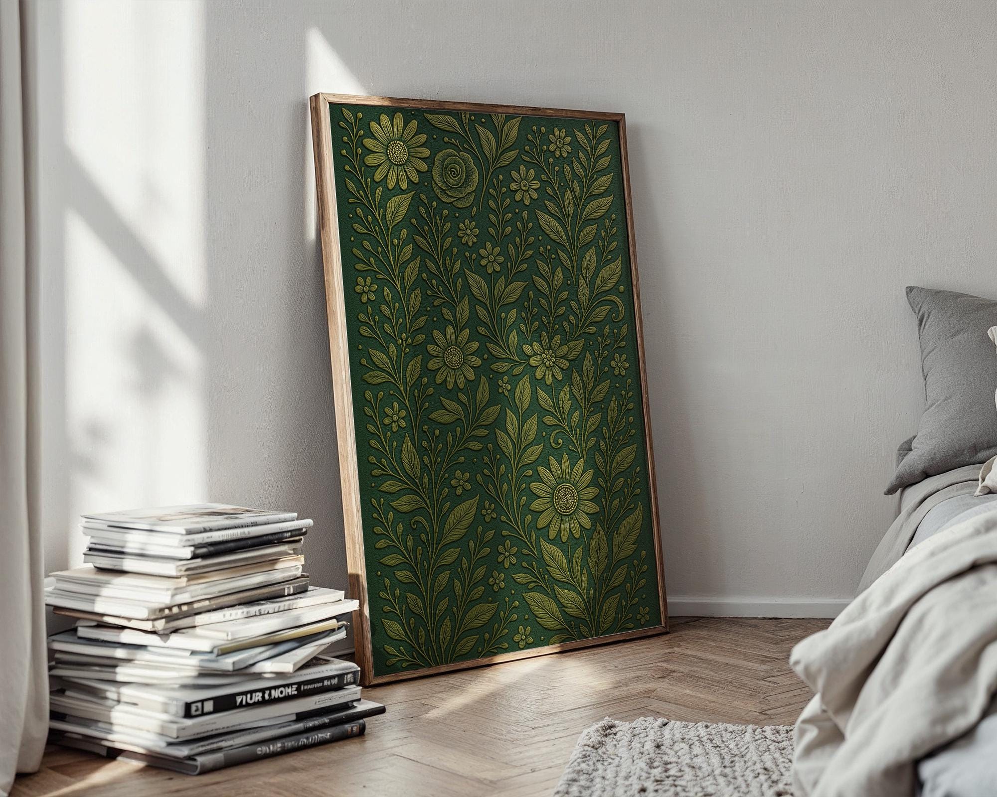 Gold Floral Botanical Wall Art – Embossed Looking Flower Print, Elegant Textured Nature Poster, Garden - Inspired Luxe Home Decor - Just Great Posters