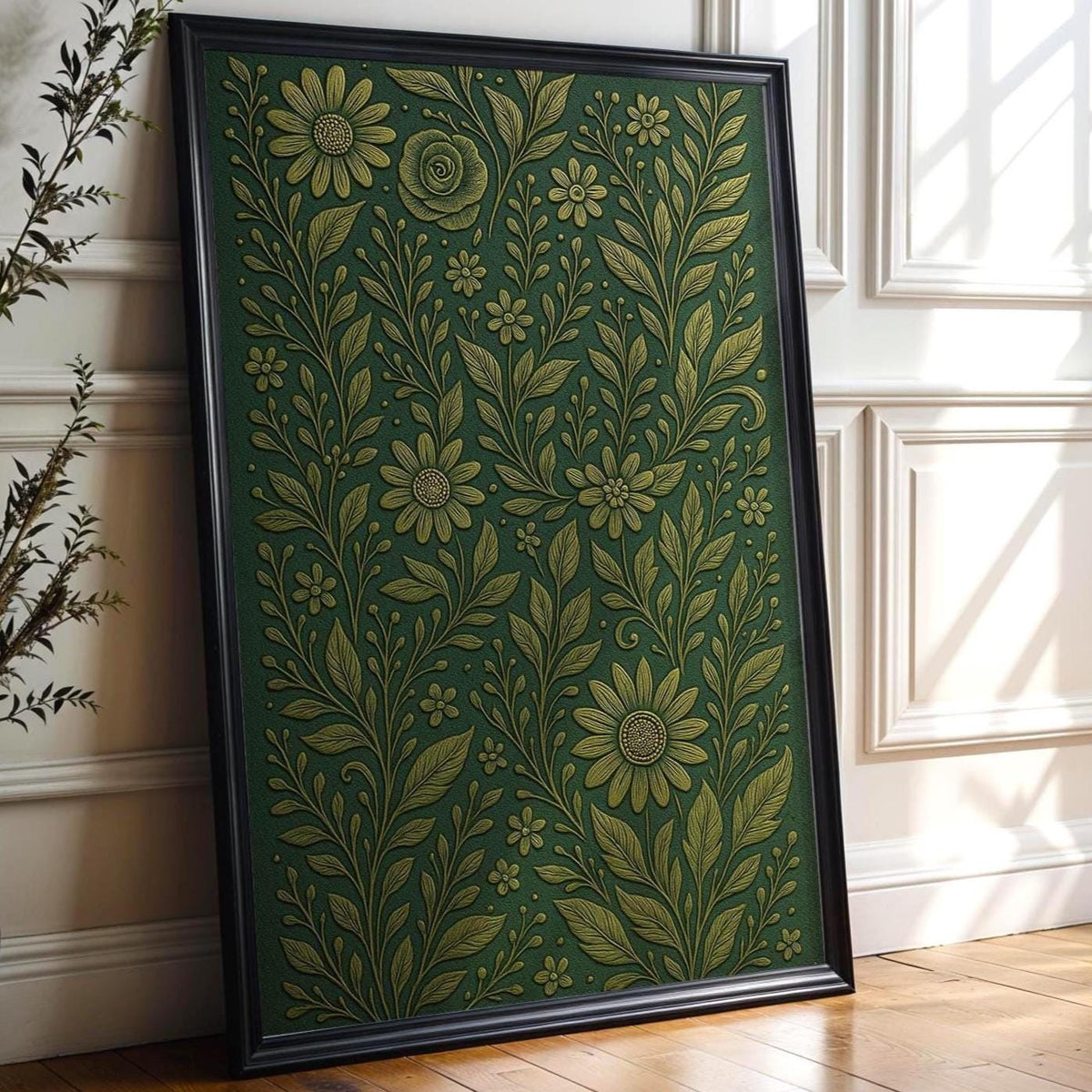Gold Floral Botanical Wall Art – Embossed Looking Flower Print, Elegant Textured Nature Poster, Garden - Inspired Luxe Home Decor - Just Great Posters