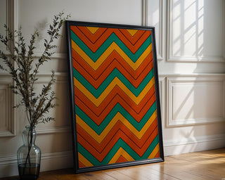 Zig Zag Wall Art – Warm Midcentury Color Print, 70s Inspired Zigzag Pattern Poster, Funky Geometric Decor, Free Shipping - Just Great Posters