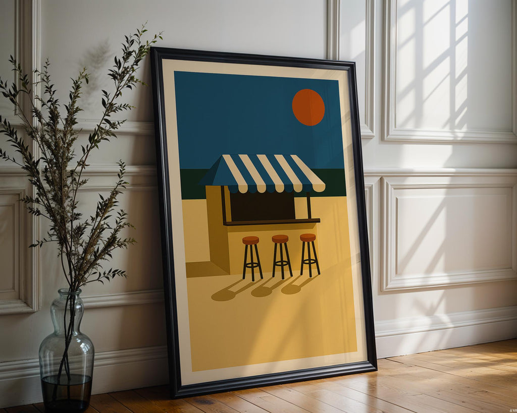Beach Bar Wall Art – Retro Summer Coastal Poster, Clean Ocean Sunset Print, Graphic Holiday Vibe Decor, Free Shipping, Minimalist Art - Just Great Posters