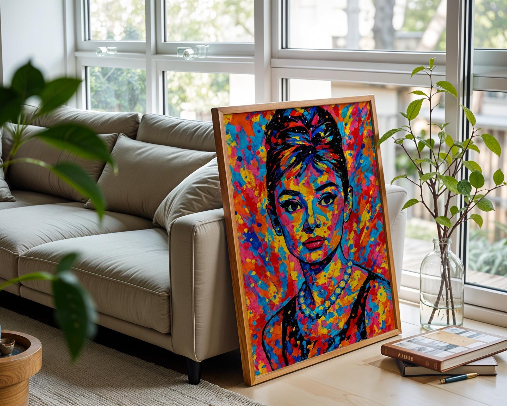 Audrey Hepburn Pop Art Portrait – Vibrant Retro Hollywood Wall Print, Modern Rainbow Icon Poster, Bold Feminine Decor, Free Shipping - Just Great Posters
