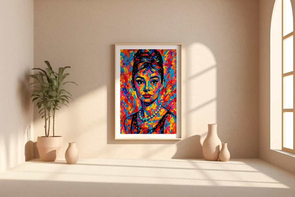 Audrey Hepburn Pop Art Portrait – Vibrant Retro Hollywood Wall Print, Modern Rainbow Icon Poster, Bold Feminine Decor, Free Shipping - Just Great Posters