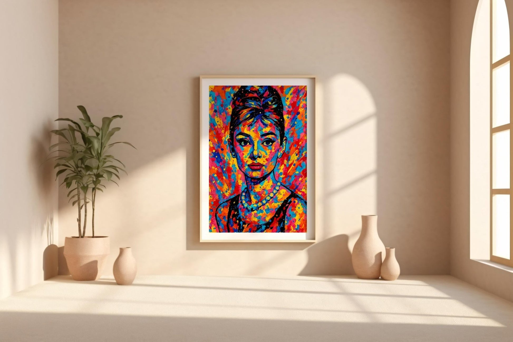 Audrey Hepburn Pop Art Portrait – Vibrant Retro Hollywood Wall Print, Modern Rainbow Icon Poster, Bold Feminine Decor, Free Shipping - Just Great Posters