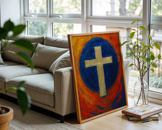 Christian Cross Art Print – Spiritual Wall Decor with Bold Christian Symbol in Oil Brush Texture, Modern Faith Poster, Free Shipping - Just Great Posters