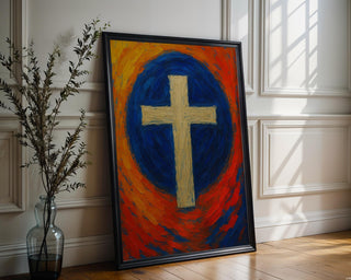 Christian Cross Art Print – Spiritual Wall Decor with Bold Christian Symbol in Oil Brush Texture, Modern Faith Poster, Free Shipping - Just Great Posters