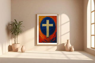 Christian Cross Art Print – Spiritual Wall Decor with Bold Christian Symbol in Oil Brush Texture, Modern Faith Poster, Free Shipping - Just Great Posters