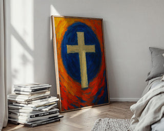 Christian Cross Art Print – Spiritual Wall Decor with Bold Christian Symbol in Oil Brush Texture, Modern Faith Poster, Free Shipping - Just Great Posters