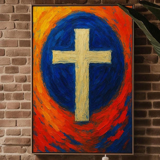 Christian Cross Art Print – Spiritual Wall Decor with Bold Christian Symbol in Oil Brush Texture, Modern Faith Poster, Free Shipping - Just Great Posters