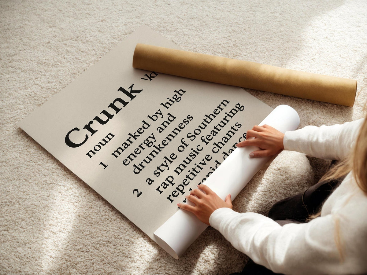 Crunk Definition Wall Art – Bold Black and White Print for Dorm, Bar or Music Room, Rap Slang Typography Poster with Attitude - Just Great Posters