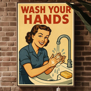 Wash Your Hands Bathroom Poster – Funny Vintage Style Wall Art for Kitchen or Restroom Decor, Midcentury Modern Home Print - Just Great Posters