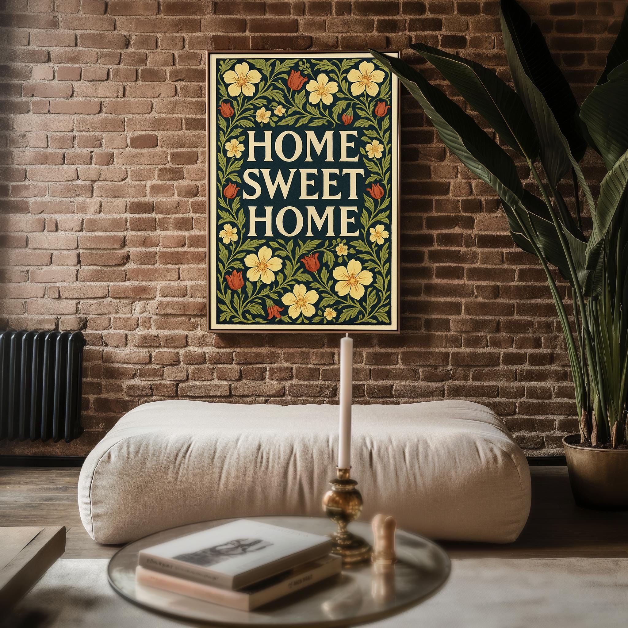 Home Sweet Home Floral Wall Art – Cottagecore Botanical Quote Print, Vintage Style Home Decor Poster, Cozy Housewarming Gift Idea - Just Great Posters