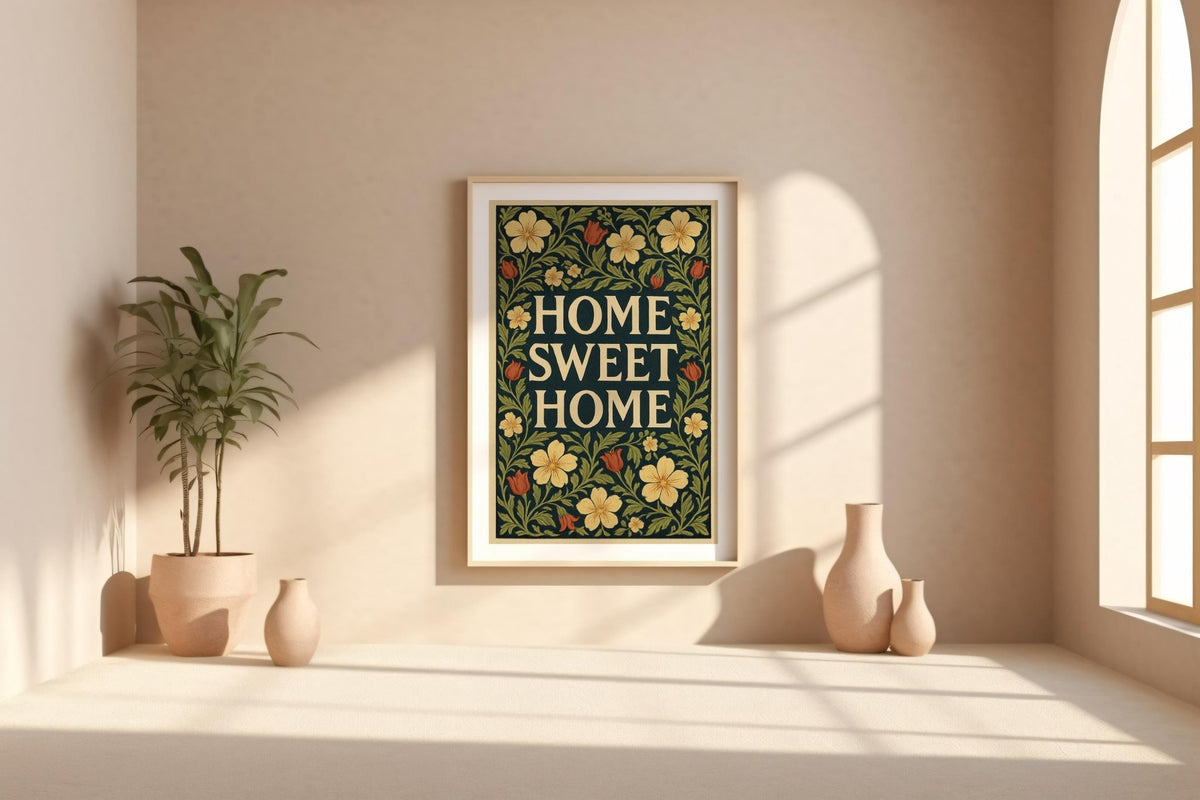 Home Sweet Home Floral Wall Art – Cottagecore Botanical Quote Print, Vintage Style Home Decor Poster, Cozy Housewarming Gift Idea - Just Great Posters
