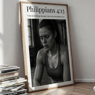 Bible Verse Wall Art – Christian Motivational Poster for Gym, Fitness Room or Office, Scripture Quote Workout Print, Philippians 4:13 - Just Great Posters