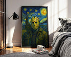 Scary Starry Night Poster – Horror Movie Mashup Wall Art, Scary Funny Van Gogh Style Print for Halloween or Film Buff Decor - Just Great Posters