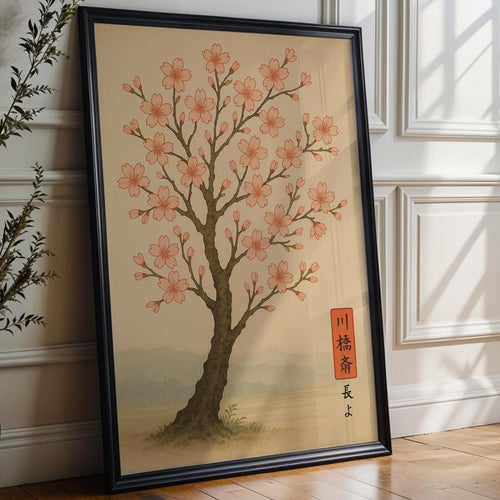 Cherry Blossom Tree Poster – Japanese Nature Wall Art, Minimalist Sakura Print with Birds, Zen Botanical Decor for Calm and Serene Spaces - Just Great Posters