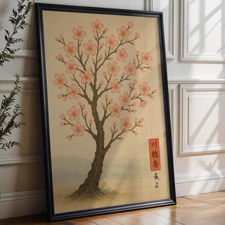 Cherry Blossom Tree Poster – Japanese Nature Wall Art, Minimalist Sakura Print with Birds, Zen Botanical Decor for Calm and Serene Spaces - Just Great Posters