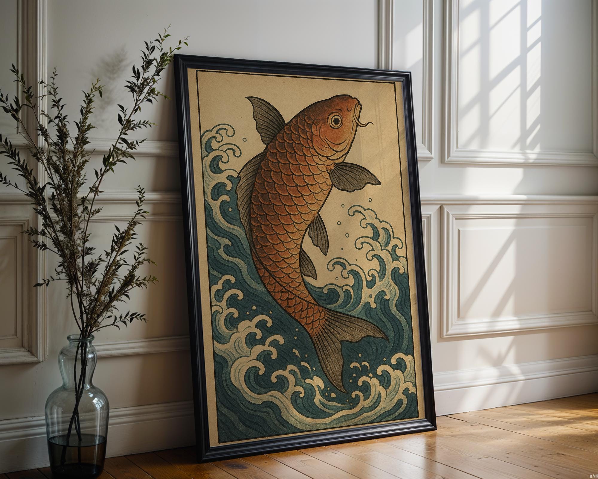 Koi Fish Ukiyo - e Poster – Traditional Japanese Water Print, Symbolic Strength and Flow Wall Art for Zen Decor, Japandi, or Calm Interiors - Just Great Posters