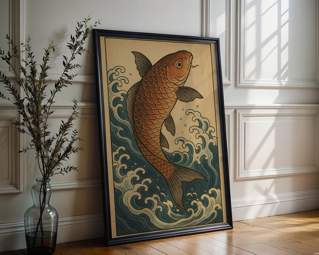 Koi Fish Ukiyo - e Poster – Traditional Japanese Water Print, Symbolic Strength and Flow Wall Art for Zen Decor, Japandi, or Calm Interiors - Just Great Posters