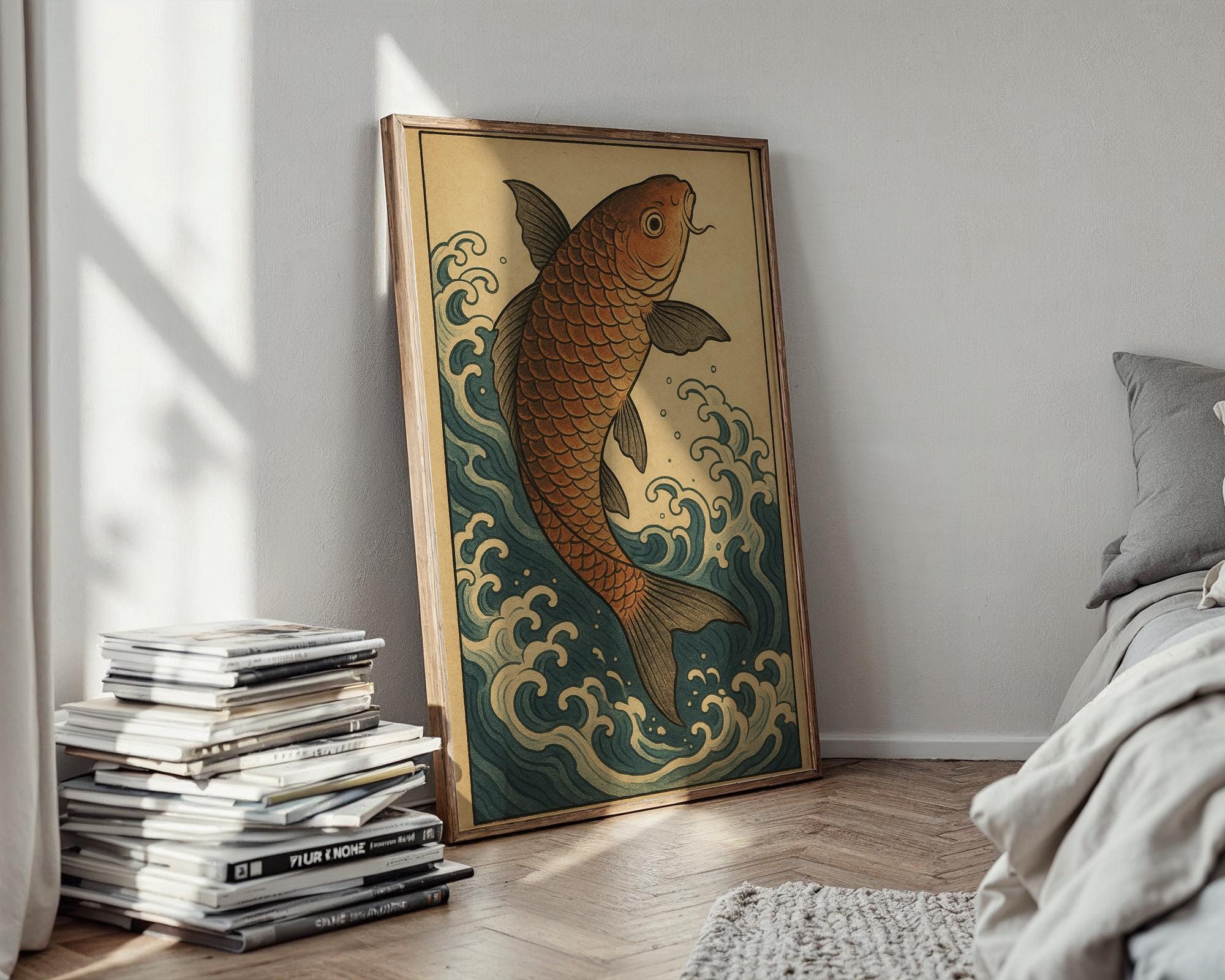 Koi Fish Ukiyo - e Poster – Traditional Japanese Water Print, Symbolic Strength and Flow Wall Art for Zen Decor, Japandi, or Calm Interiors - Just Great Posters