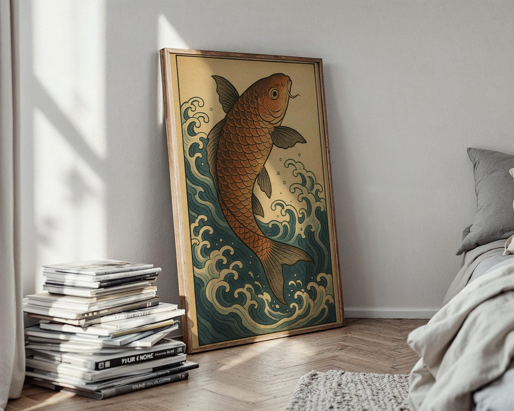 Koi Fish Ukiyo - e Poster – Traditional Japanese Water Print, Symbolic Strength and Flow Wall Art for Zen Decor, Japandi, or Calm Interiors - Just Great Posters