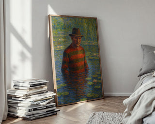 Freddy Monet Poster – Funny Horror Art Mashup, Impressionist Water Lilies Parody Print for Halloween, Goth or Cult Film Decor - Just Great Posters