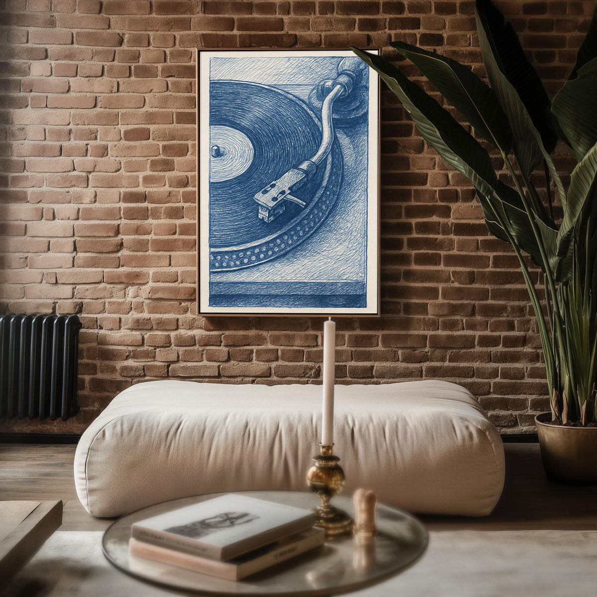 Turntable Record Player Poster – Vintage Vinyl Wall Art, Blue Ink Drawing Style Music Print for DJs, Audiophiles, and Retro Home Decor - Just Great Posters