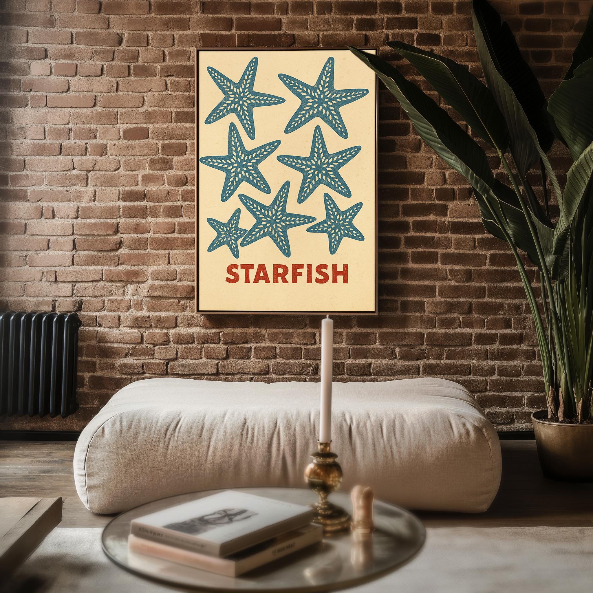 Starfish Coastal Wall Art – Vintage Beach Style Ocean Poster, Minimal Marine Life Print for Bathroom, Cottagecore, or Nautical Decor - Just Great Posters