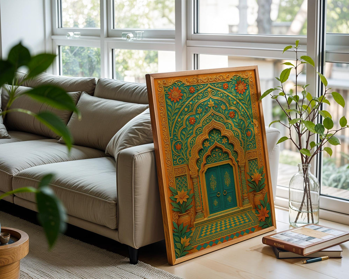 Ornate Doorway Wall Art – Intricate Boho Archway Print, Moroccan - Inspired Vintage Decor for Maximalist Interiors and Global Style Lovers - Just Great Posters
