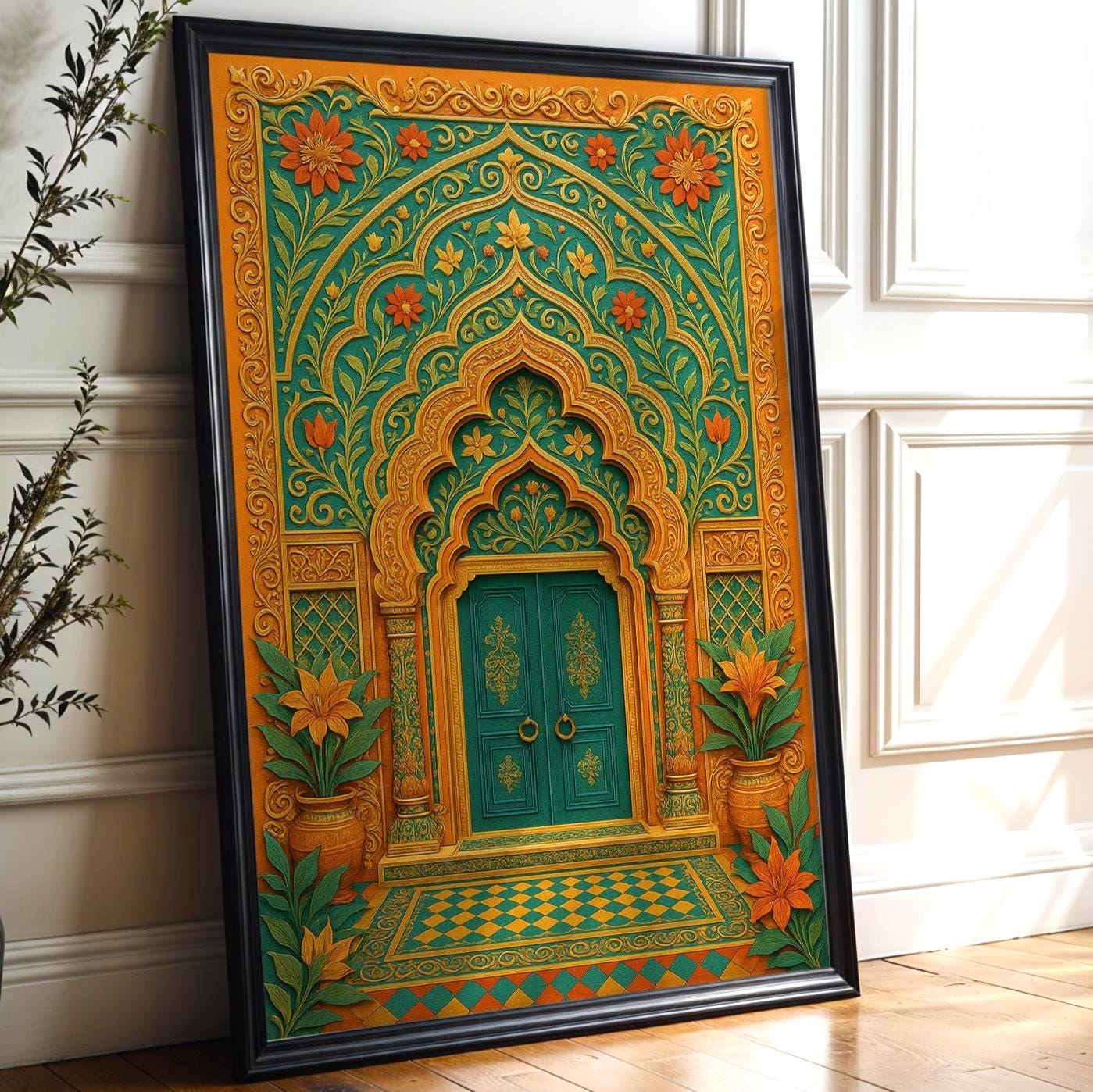 Ornate Doorway Wall Art – Intricate Boho Archway Print, Moroccan - Inspired Vintage Decor for Maximalist Interiors and Global Style Lovers - Just Great Posters