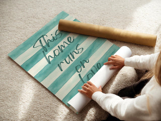 This Home Runs on Love Poster – Soft Pastel Striped Typography Print, Minimalist Cozy Wall Art for Family Room, Nursery or Entryway Decor - Just Great Posters