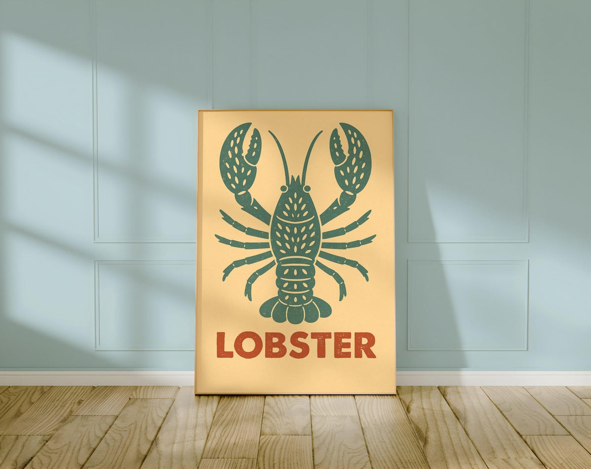 Lobster Coastal Wall Art – Vintage Seafood Kitchen Print, Retro Ocean Poster for Beach House Decor, Nautical Style, or Seafood Lovers - Just Great Posters