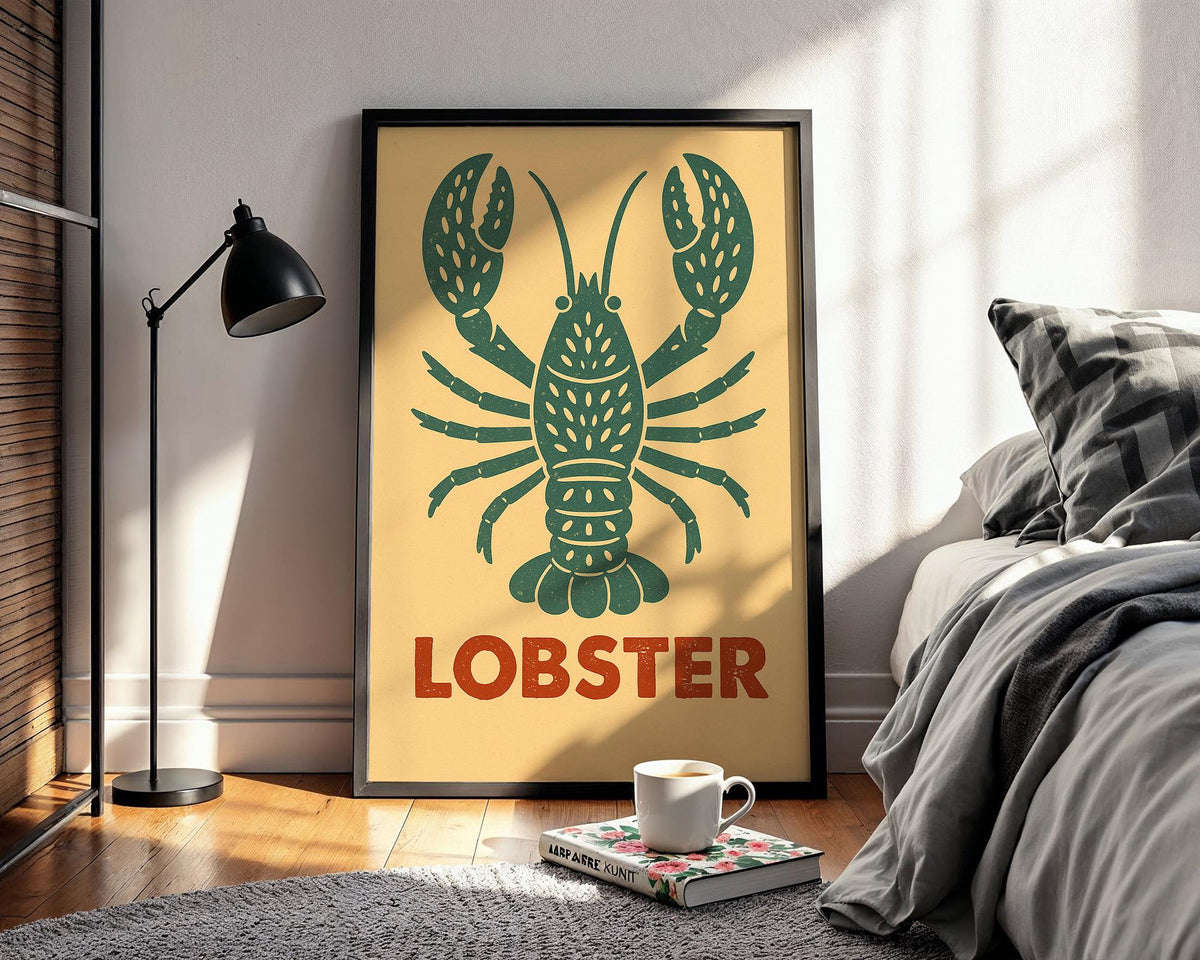 Lobster Coastal Wall Art – Vintage Seafood Kitchen Print, Retro Ocean Poster for Beach House Decor, Nautical Style, or Seafood Lovers - Just Great Posters