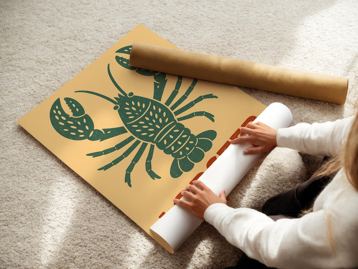 Lobster Coastal Wall Art – Vintage Seafood Kitchen Print, Retro Ocean Poster for Beach House Decor, Nautical Style, or Seafood Lovers - Just Great Posters